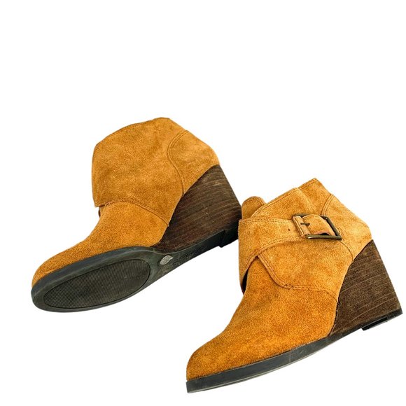 LUCKY BRAND Sumarah Cognac Brown Suede Wedge Bootie - Picture 7 of 9